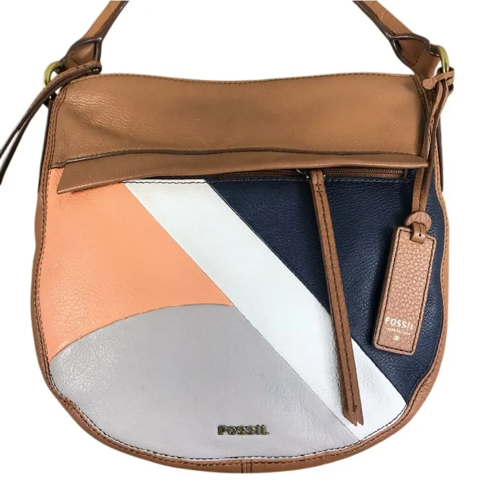 FOSSIL Molly Pebbled Cow Leather Shoulder Bag Hobo Slouchy Work Timeless Everyda